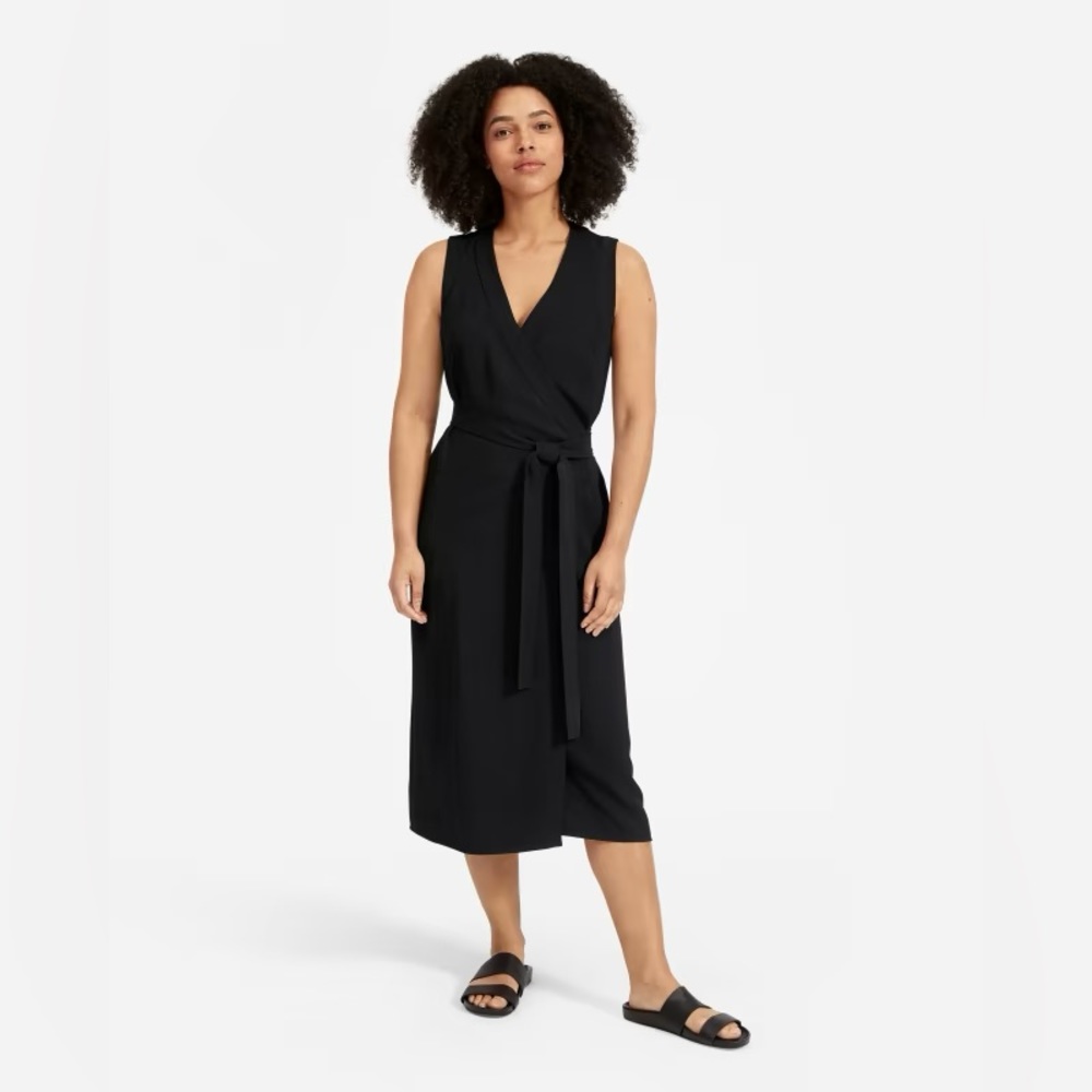 Everlane Japanese Goweave Sleeveless Wrap Dress Black 0
